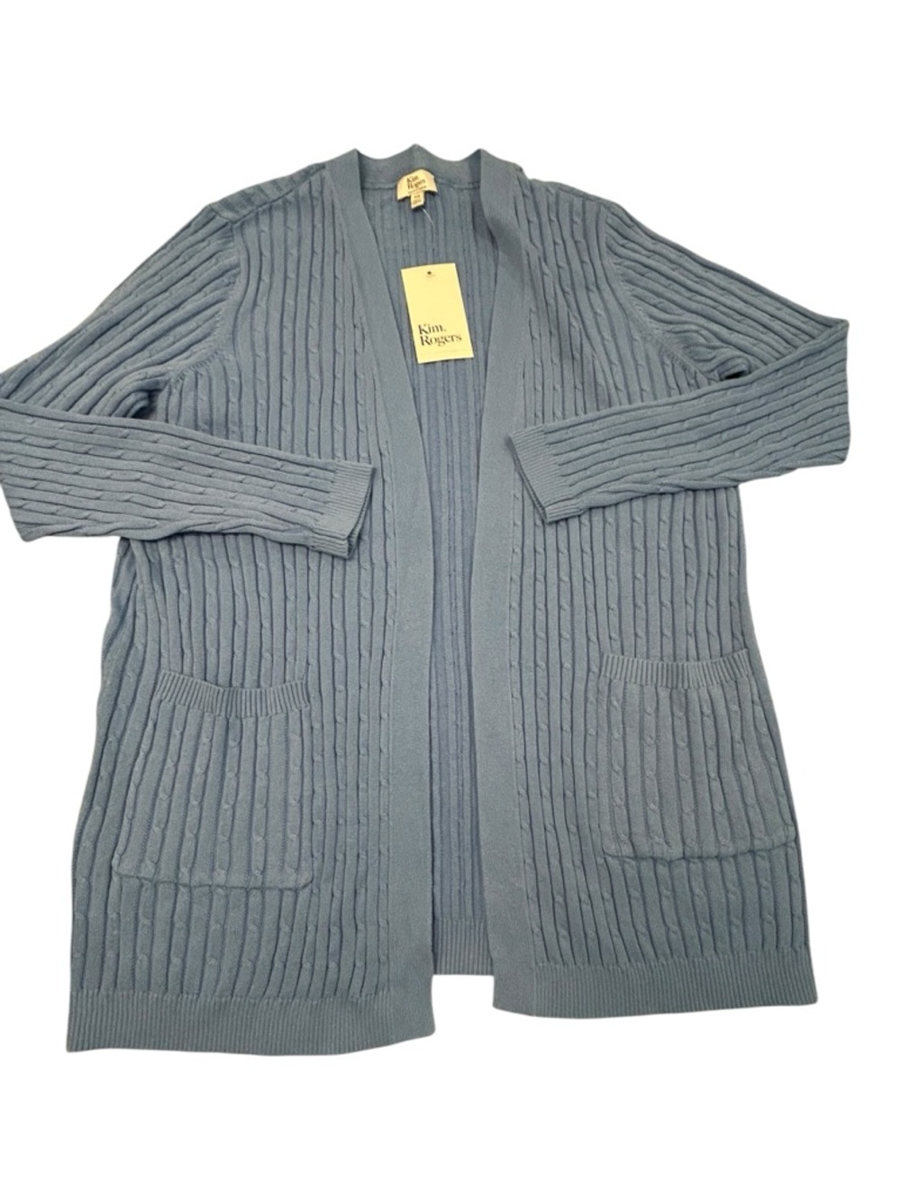 Kim Rogers Women’s Mirror Blue Cable Knit Open-Front Cardigan NWT Small